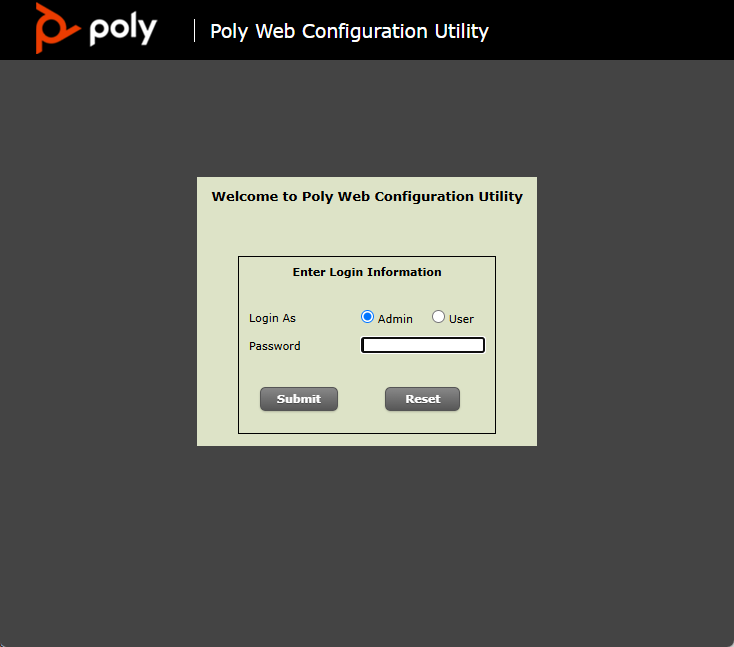 Poly Configuration Utility Login